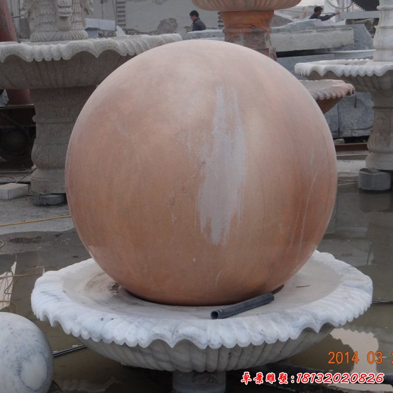 风水球石雕，晚霞红风水球 (2)