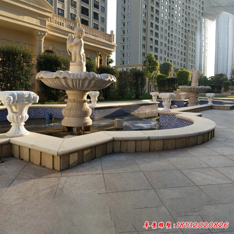 大理石小男孩抱鱼喷泉雕塑 (3)