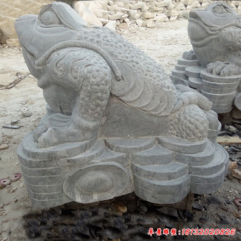 青石招财金蟾，瑞兽石雕 (1)