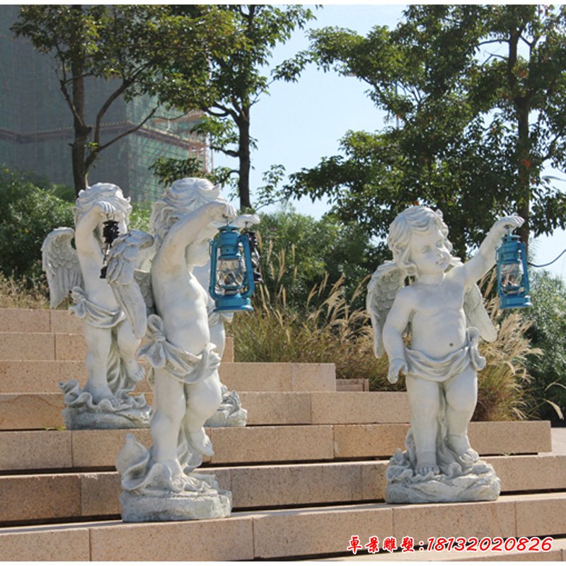 石雕台阶上的天使  小区景观人物雕塑