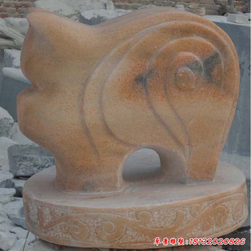 十二生肖石雕，晚霞红抽象动物 (3)