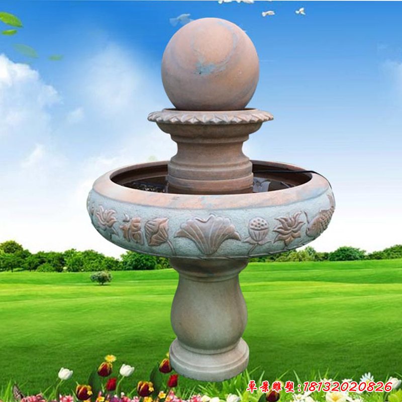 大理石双层风水球   石雕小区摆件 (2)