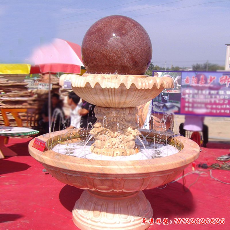 大理石双层风水球  石雕小区景观摆件 (1)