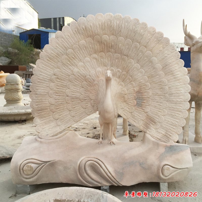 大理石孔雀开屏  石雕公园动物摆件 (2)
