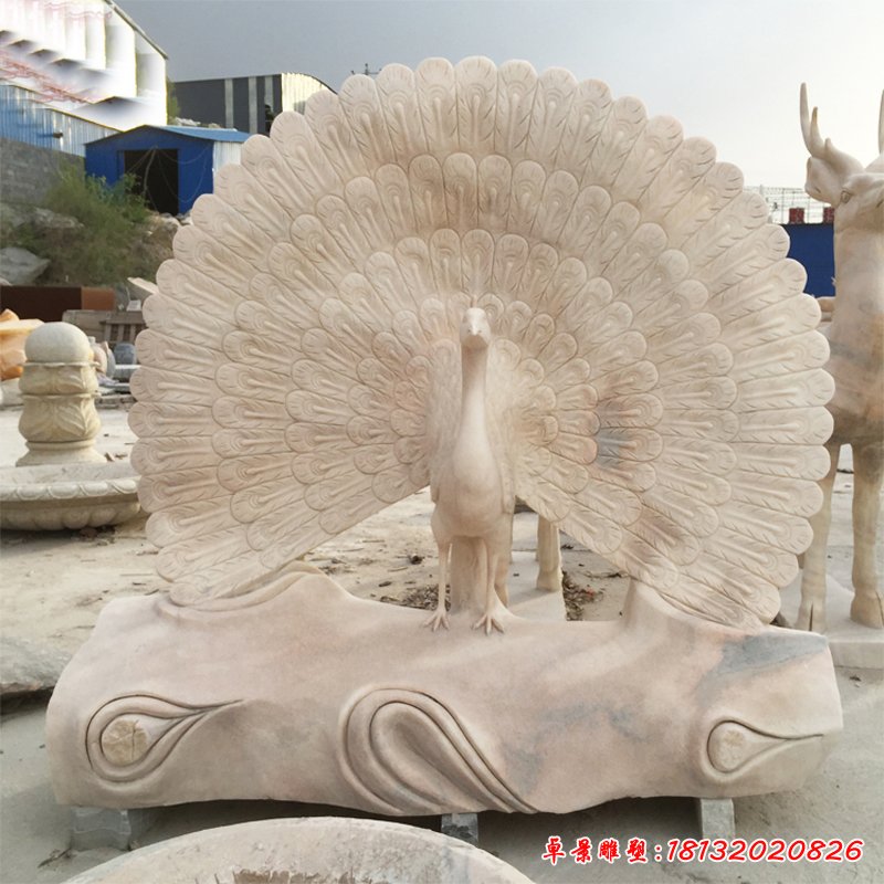 大理石孔雀开屏  石雕公园动物摆件 (1)