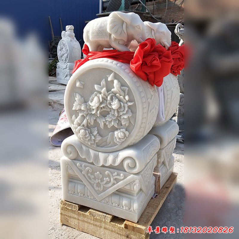 汉白玉抱鼓石雕塑，公园景观摆件