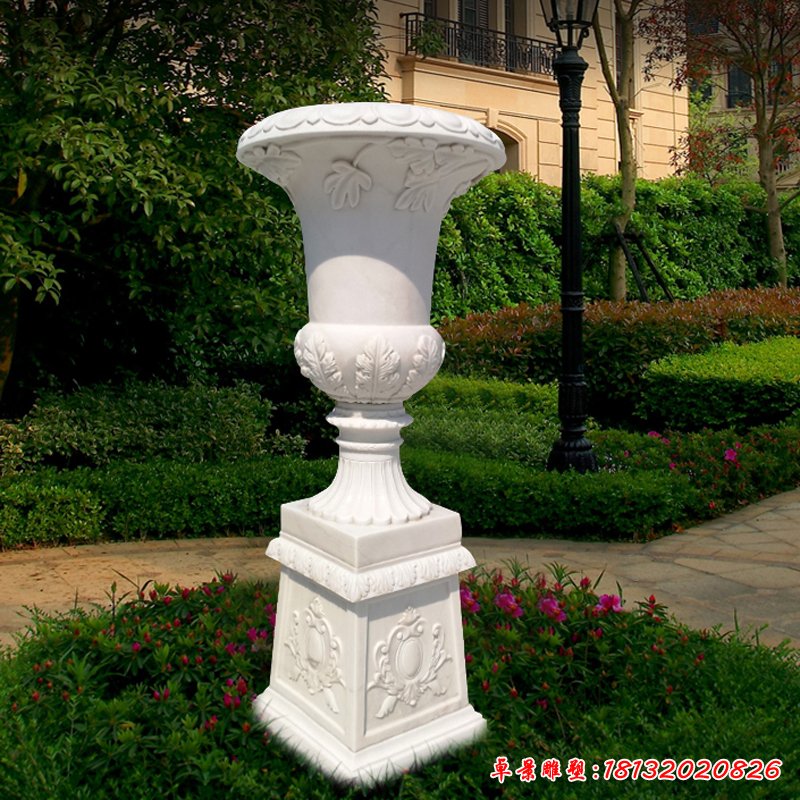 汉白玉花盆，小区景观石雕 (1)