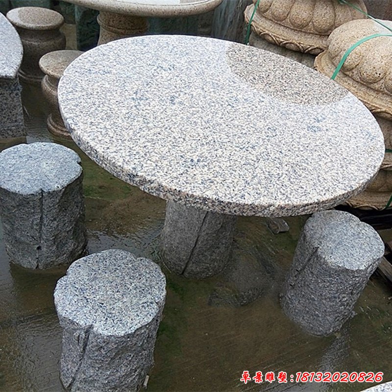 仿木头圆桌凳石雕 公园石桌凳 (8)