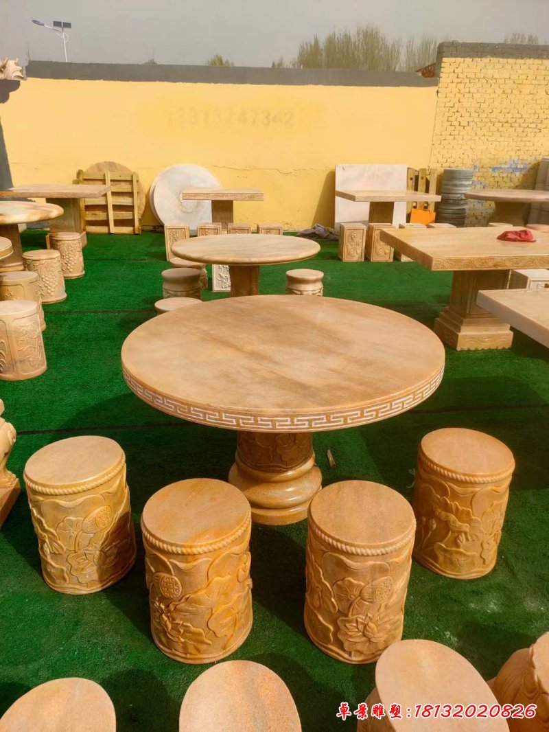 庭院 圆形石桌凳 (4)