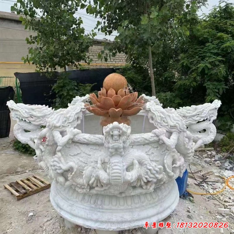 大理石龙头花盆雕塑_副本