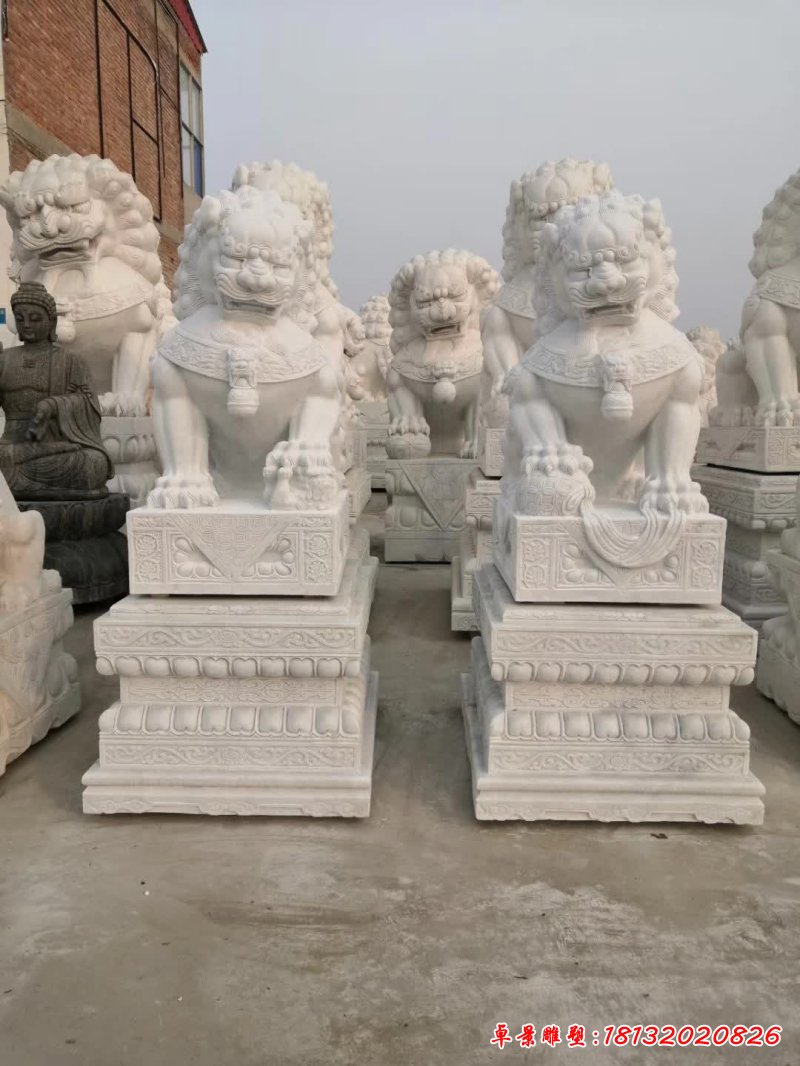 石雕仿古狮子门墩雕塑 (1)