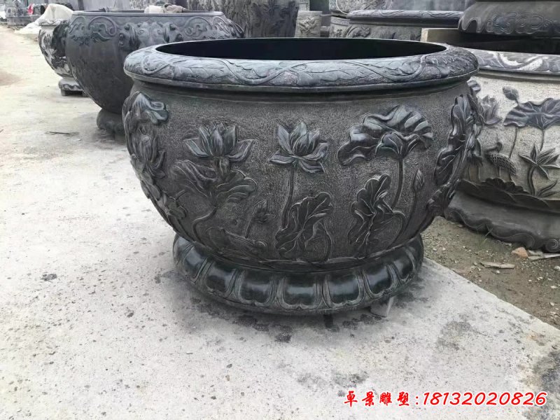 仿古景观花盆石雕 (2)