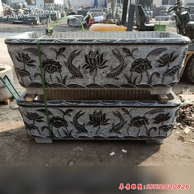 大理石青石花型水缸  石雕庭院景观摆件 (12)