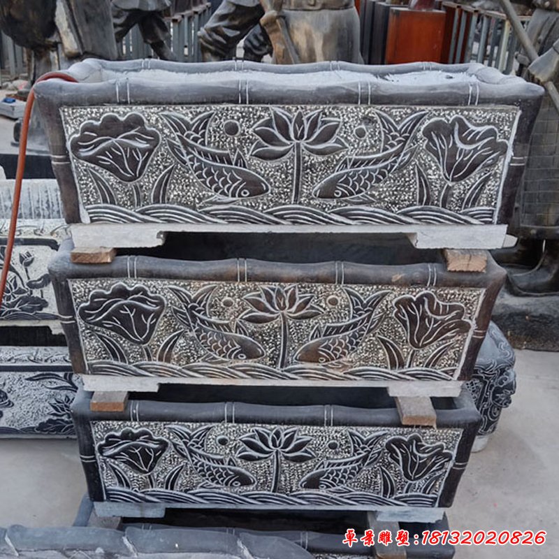 大理石青石花型水缸  石雕庭院景观摆件 (11)