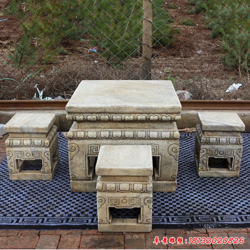 方形桌凳，园林景观石雕 (2)