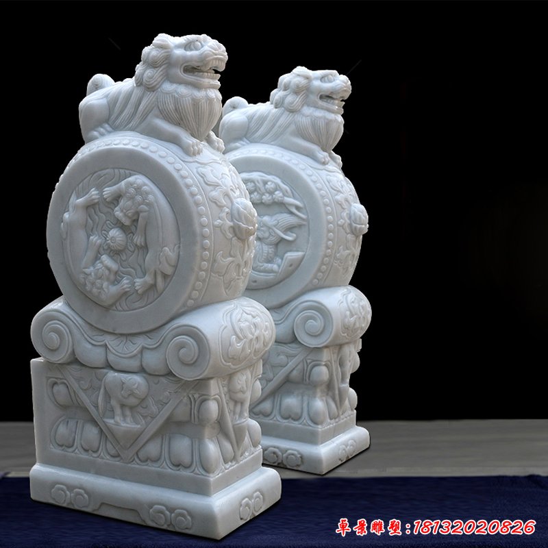 汉白玉狮子抱鼓  石雕庭院门口雕塑 (12)