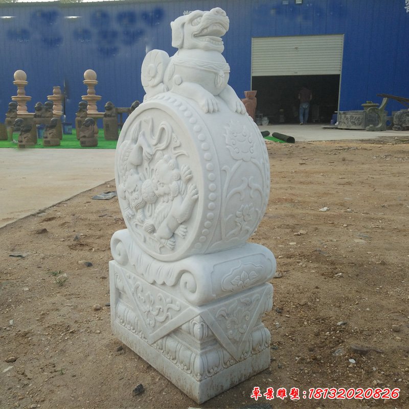 汉白玉狮子抱鼓  石雕庭院门口雕塑 (13)