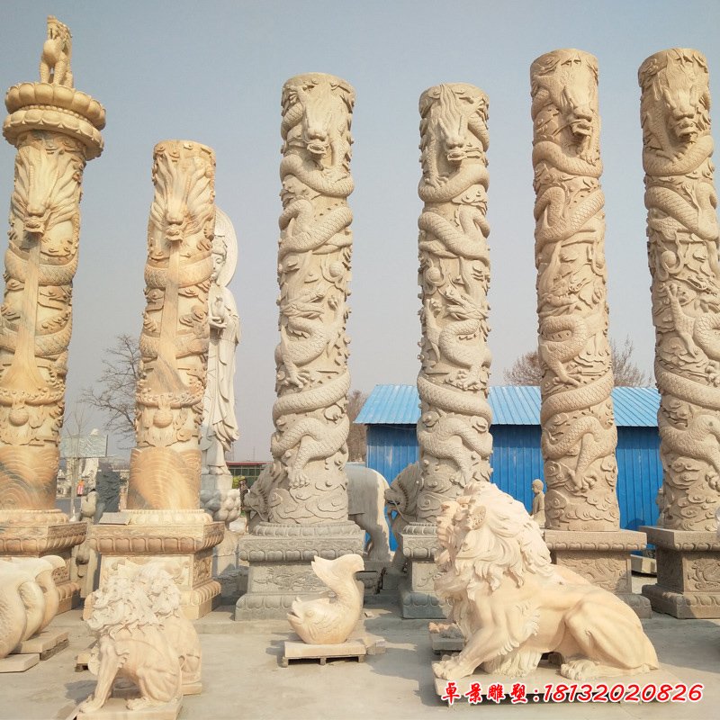 广场石雕龙柱，仿古石雕盘龙柱 (4)