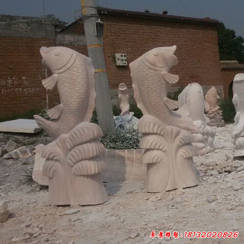 鲤鱼浪花喷泉户外景观雕塑，动物石雕塑