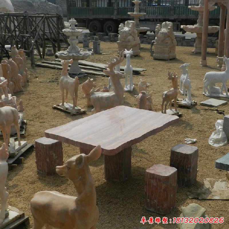 方桌方凳石雕，公园石桌凳 (3)