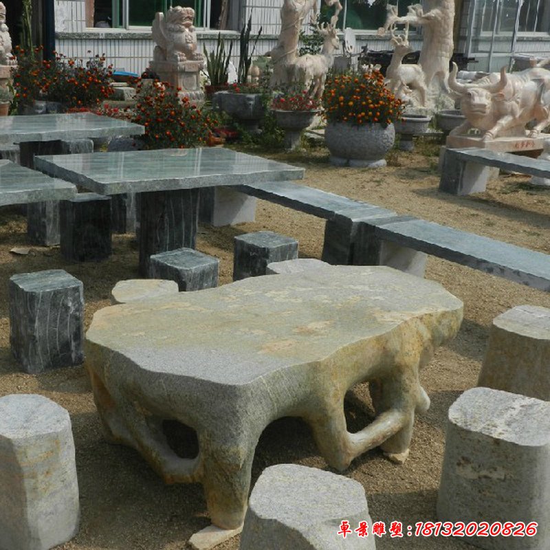 方桌方凳石雕，公园石桌凳 (2)