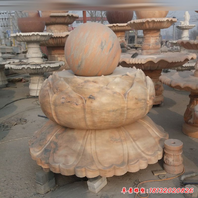 晚霞红风水球   石雕公园景观雕塑