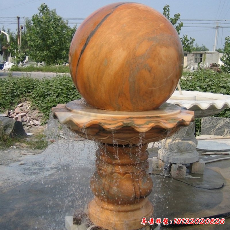 晚霞红风水球   石雕公园景观摆件 (1)