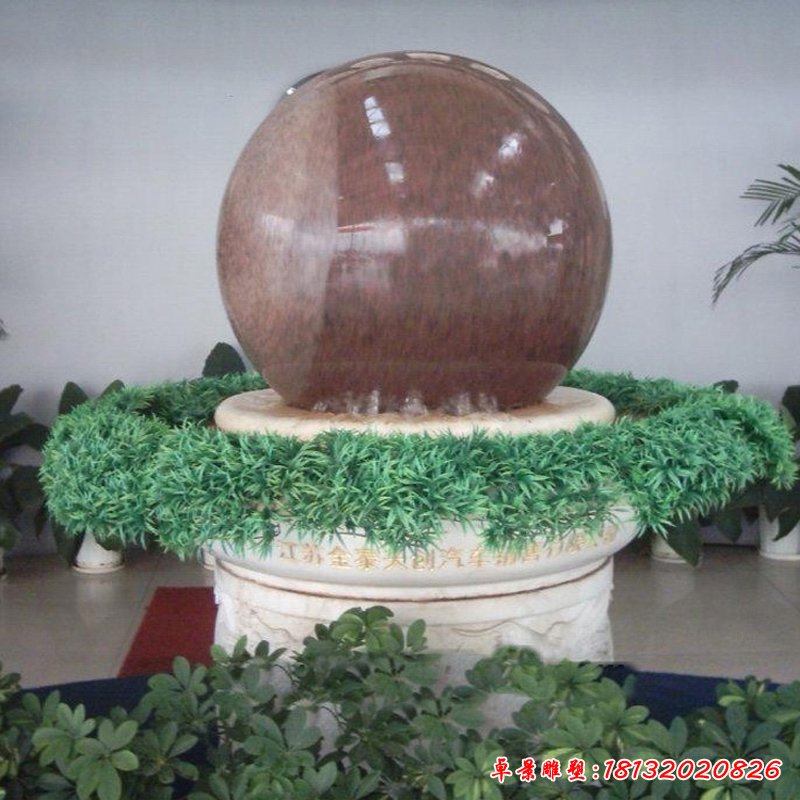 晚霞红风水球   石雕公园景观摆件 (2)