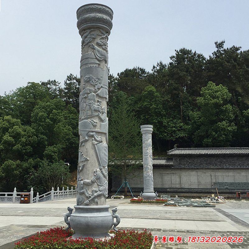 龙浮雕石雕柱大理石龙柱 (3)