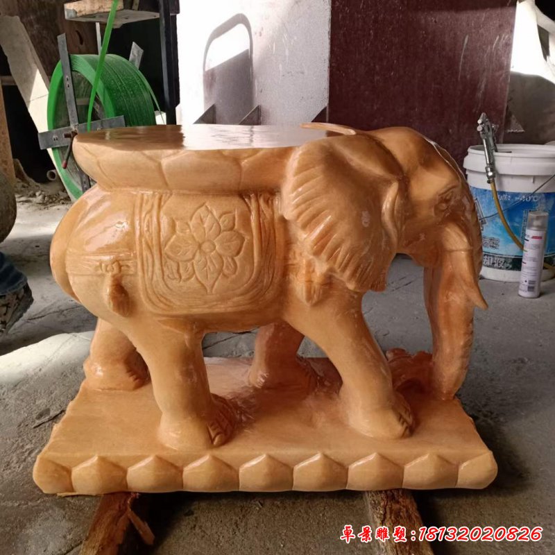 晚霞红石雕大象坐凳雕塑 (2)