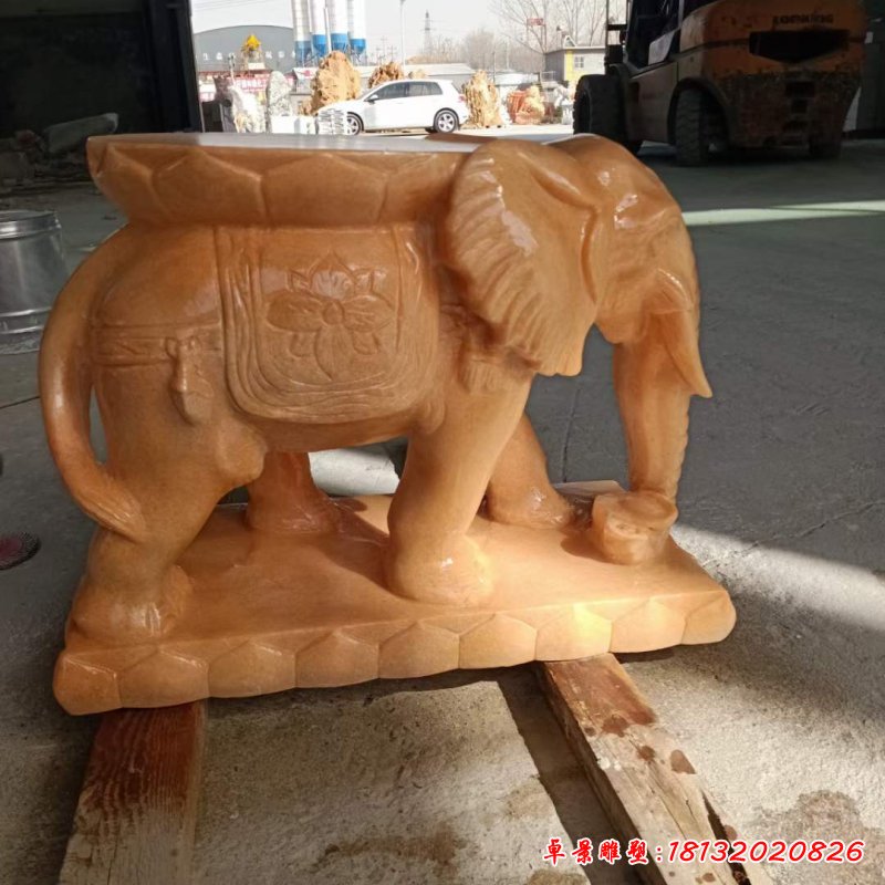 晚霞红石雕大象坐凳雕塑 (3)