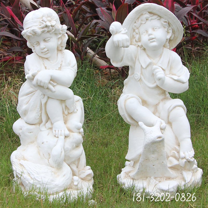 坐蜗牛的西方儿童石雕汉白玉西方人物雕塑
