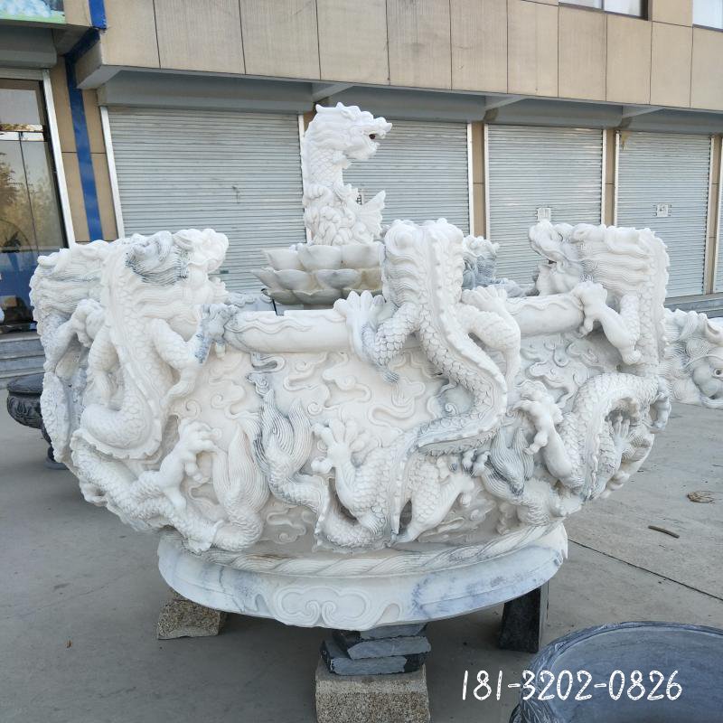 大理石降龙水缸  石雕小区景观雕塑