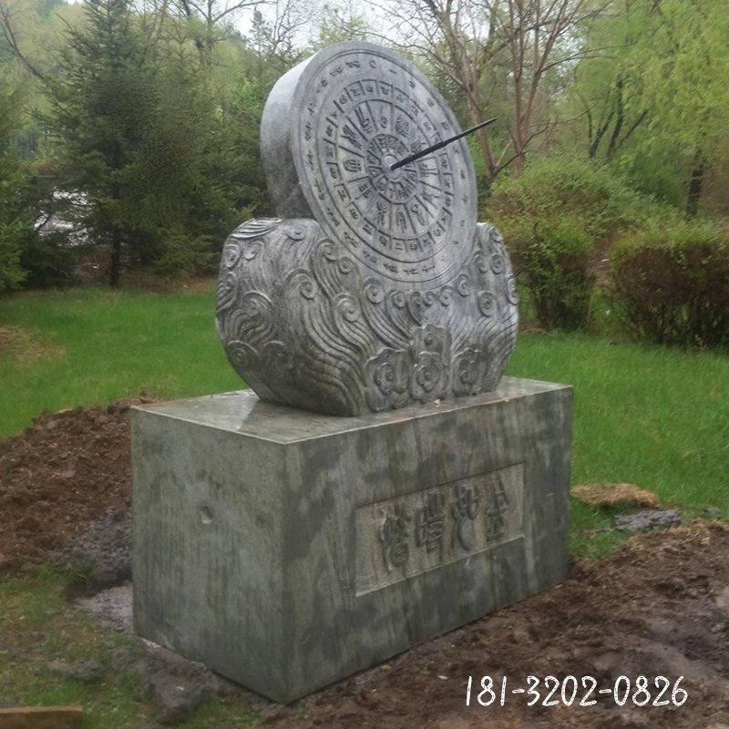仿古日晷石雕，青石日晷