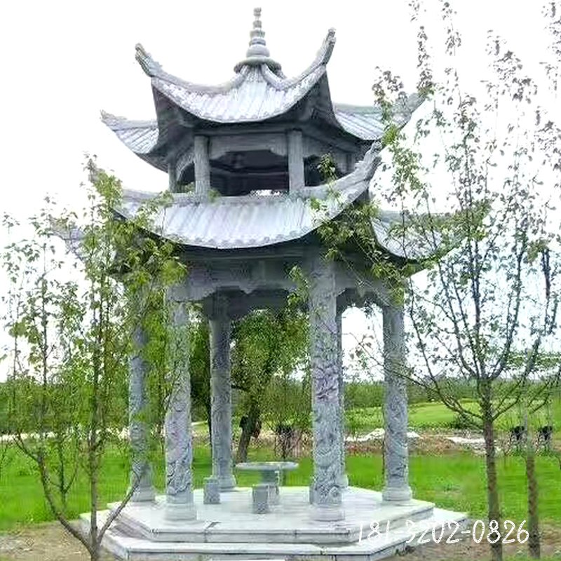 雕塑双层石凉亭 (58)