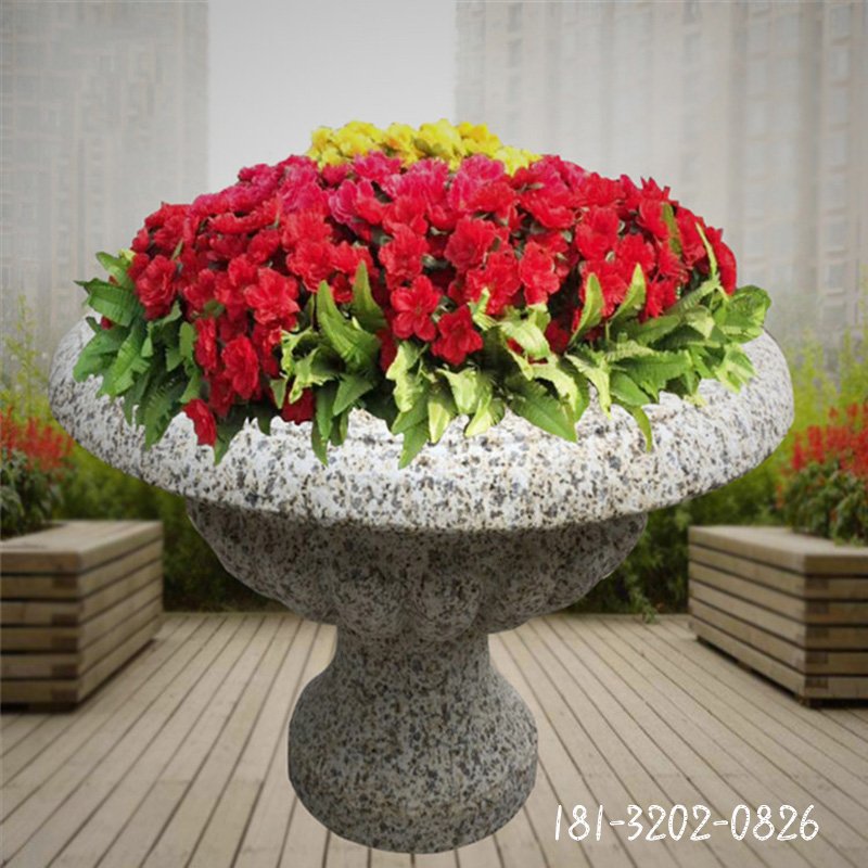 花岗岩花盆石雕，石雕花钵
