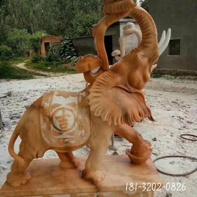 晚霞红大象石雕 (815)