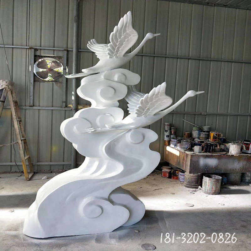 汉白玉仙鹤飞翔雕塑 (1)