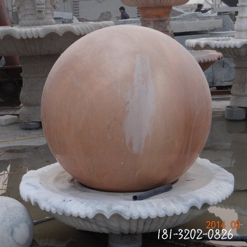 风水球石雕，晚霞红风水球 (2)