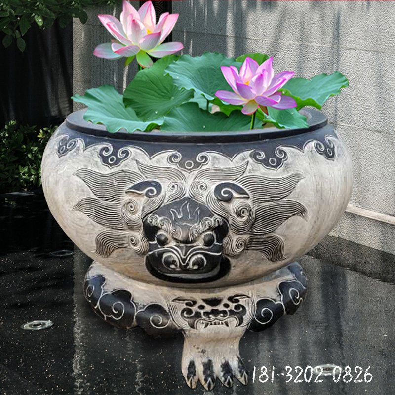 仿古石鱼缸，荷花石鱼缸