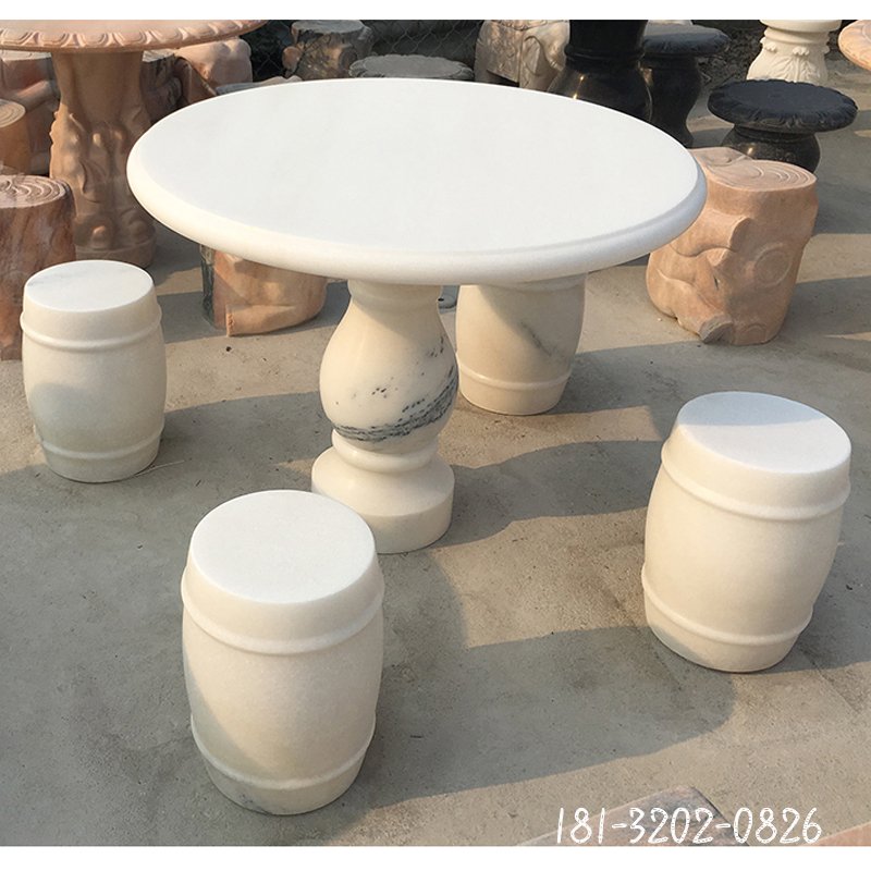 圆形石桌凳，花园景观石雕 (2)