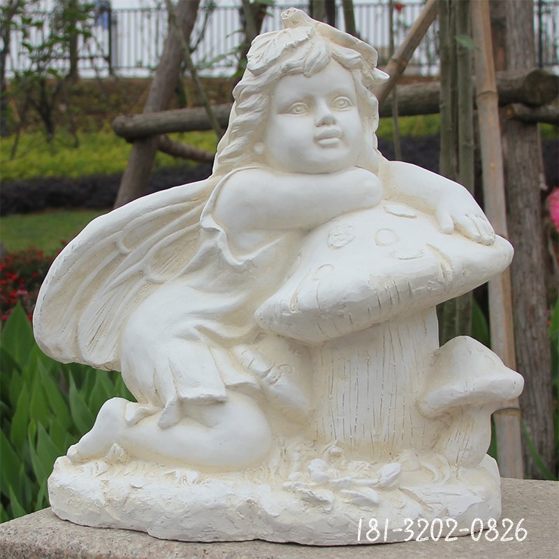 汉白玉西方蝴蝶仙子和蘑菇公园景观石雕