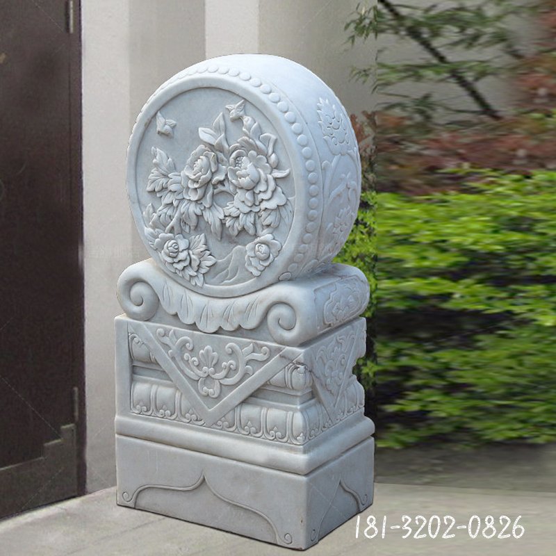 汉白玉牡丹花石浮雕门墩，公园景观石浮雕