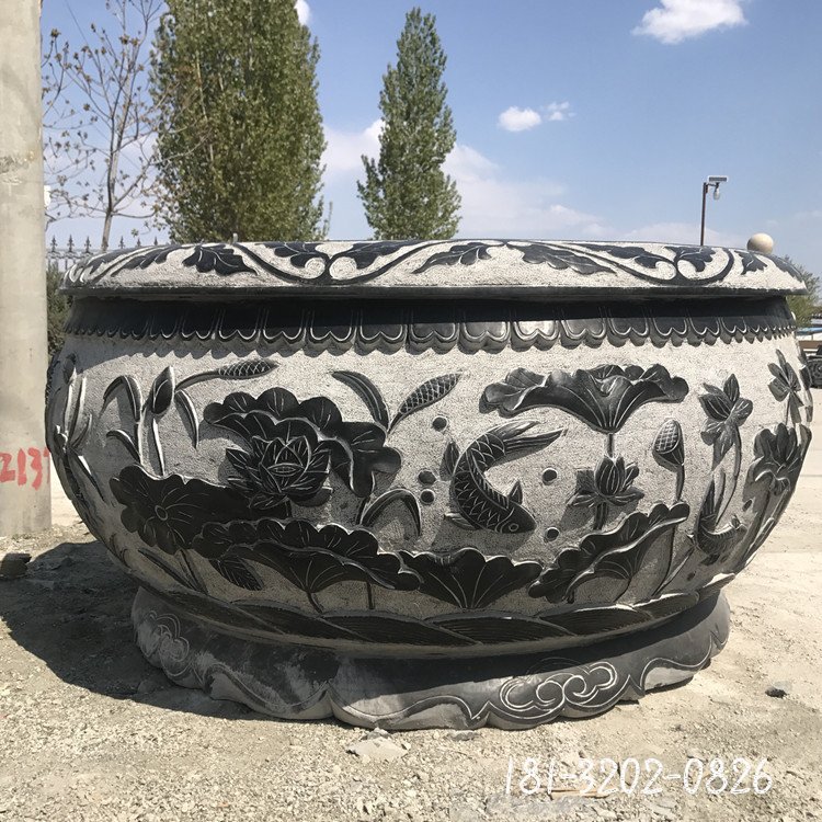 供应石雕花盆  大理石荷花鱼缸 仿古石雕鱼缸大摆件2419