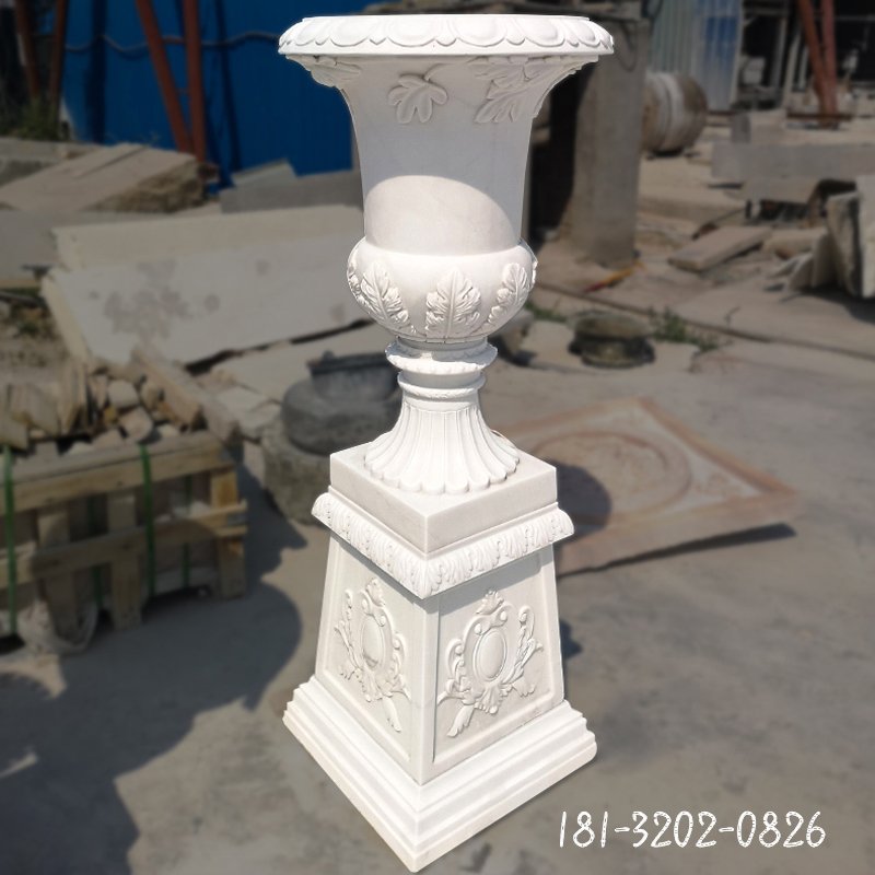 汉白玉花盆，庭院景观石雕