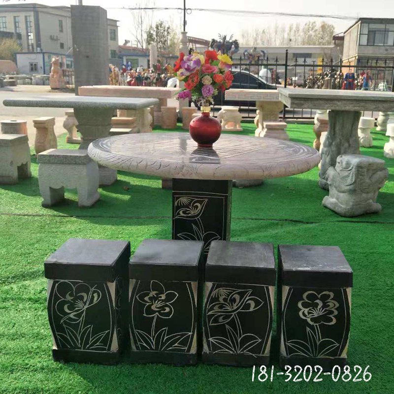 大理石梅花桌椅  石雕公园景观摆件