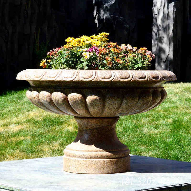 花盆雕塑，公园石雕花盆