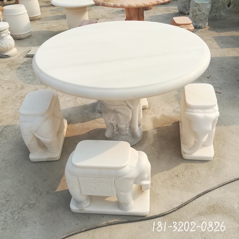 汉白玉小象桌椅  石雕公园景观雕塑