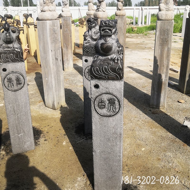 批发中式庭院装饰仿古做旧四方神兽拴马柱1米 玄关装饰拴马桩摆件18648