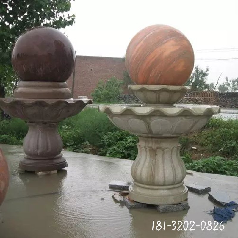 红石风水球石雕，两层风水球雕塑 (1)